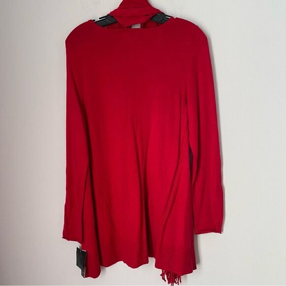 Alfani Women’s Scoop Neck Attachable Fringe Scarf Long Sleeve Tunic Sweater Red - Picture 3 of 3